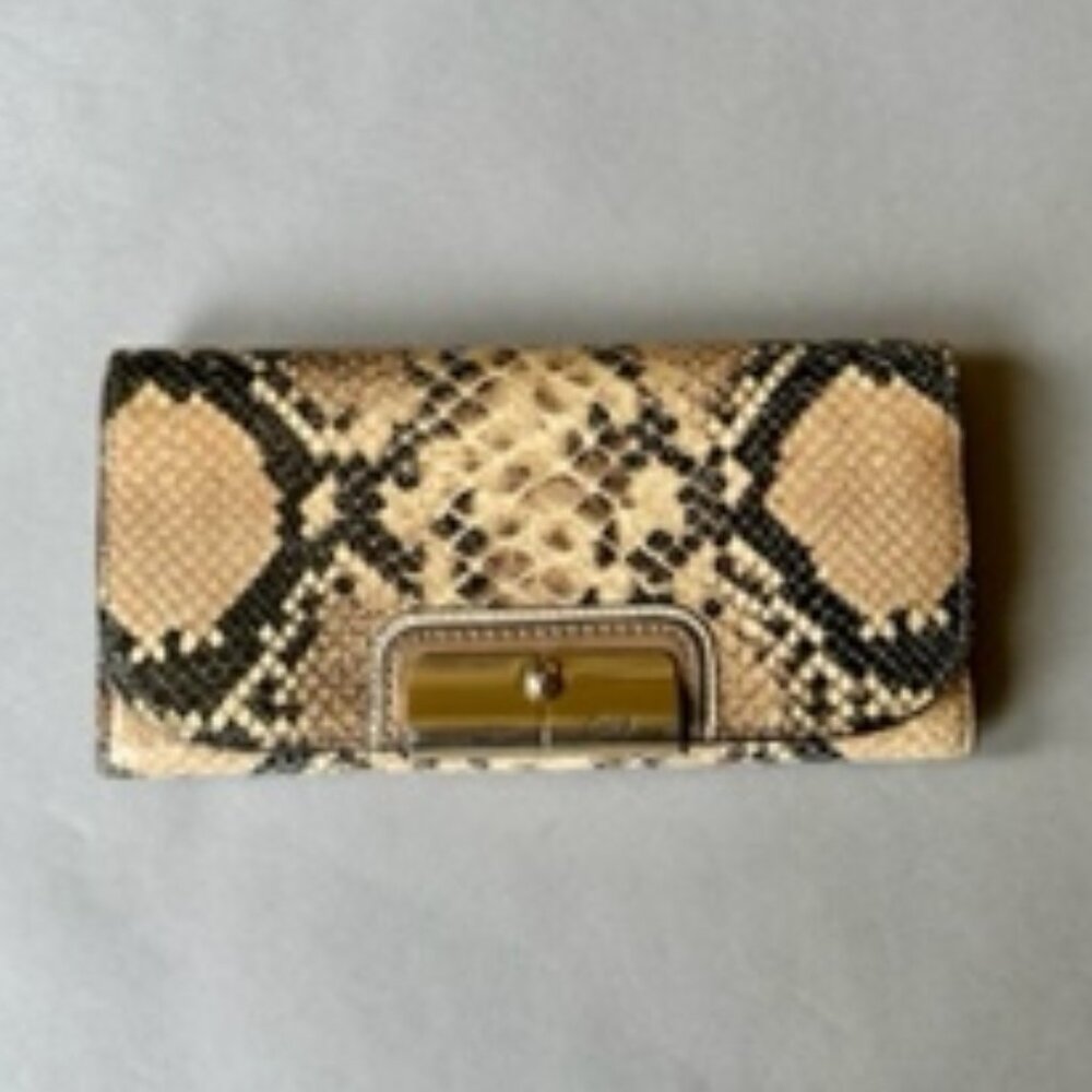 COACH Mock Snakeskin Leather Wallet Neutral Tones
